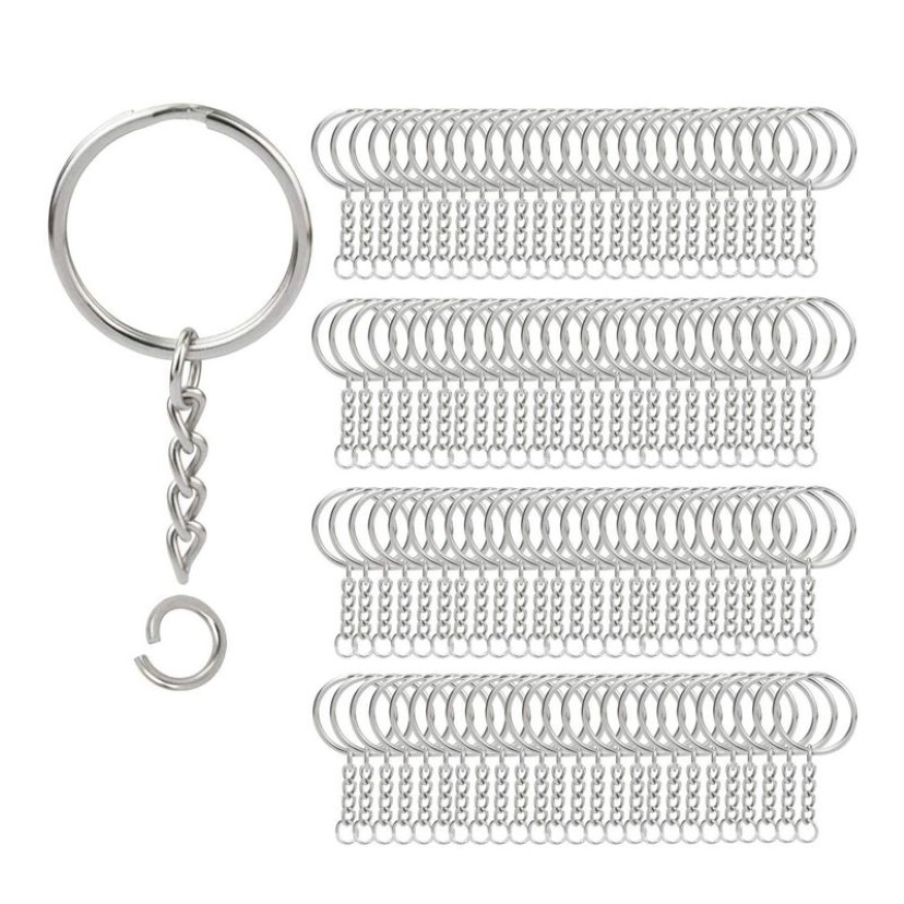 200 stks split sleutelhanger ringen met ketting zilveren sleutelhanger en open ringetjes bulk voor ambachten diy 1 inch 25mm202c