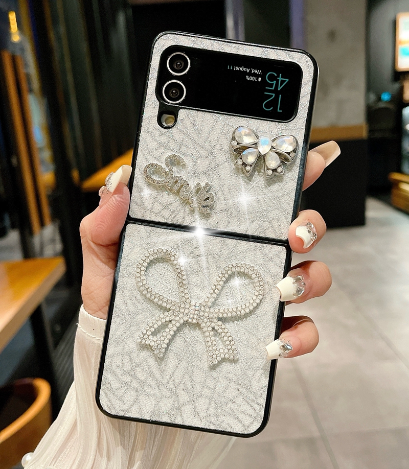 Custodie Flip5 3D Bow Smile Diamond Samsung Galaxy ZFlip5 Z Fold 5 4 Flip 3 Flip4 Bling Bowknot Girls Custodia rigida in plastica antiurto pieghevole con strass moda