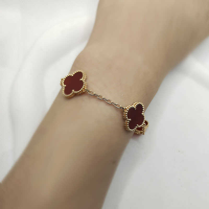 V bangle High version V Golden Fan Family Four Leaf Grass Five Flower Bracelet Female 18k Rose Golden Shell Mother Handmade Jewelry Live Broadcast