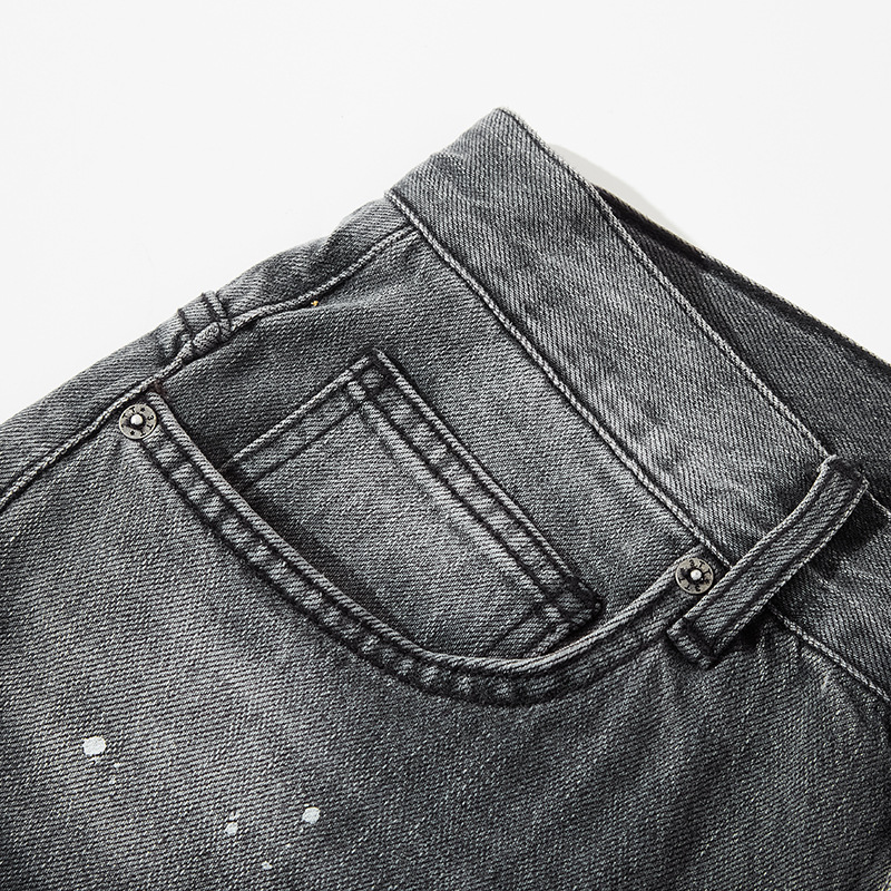 Новая рабочая одежда с прямыми трубками, ретро-тренд, черные мужские джинсы ручной работы с брызгами чернил