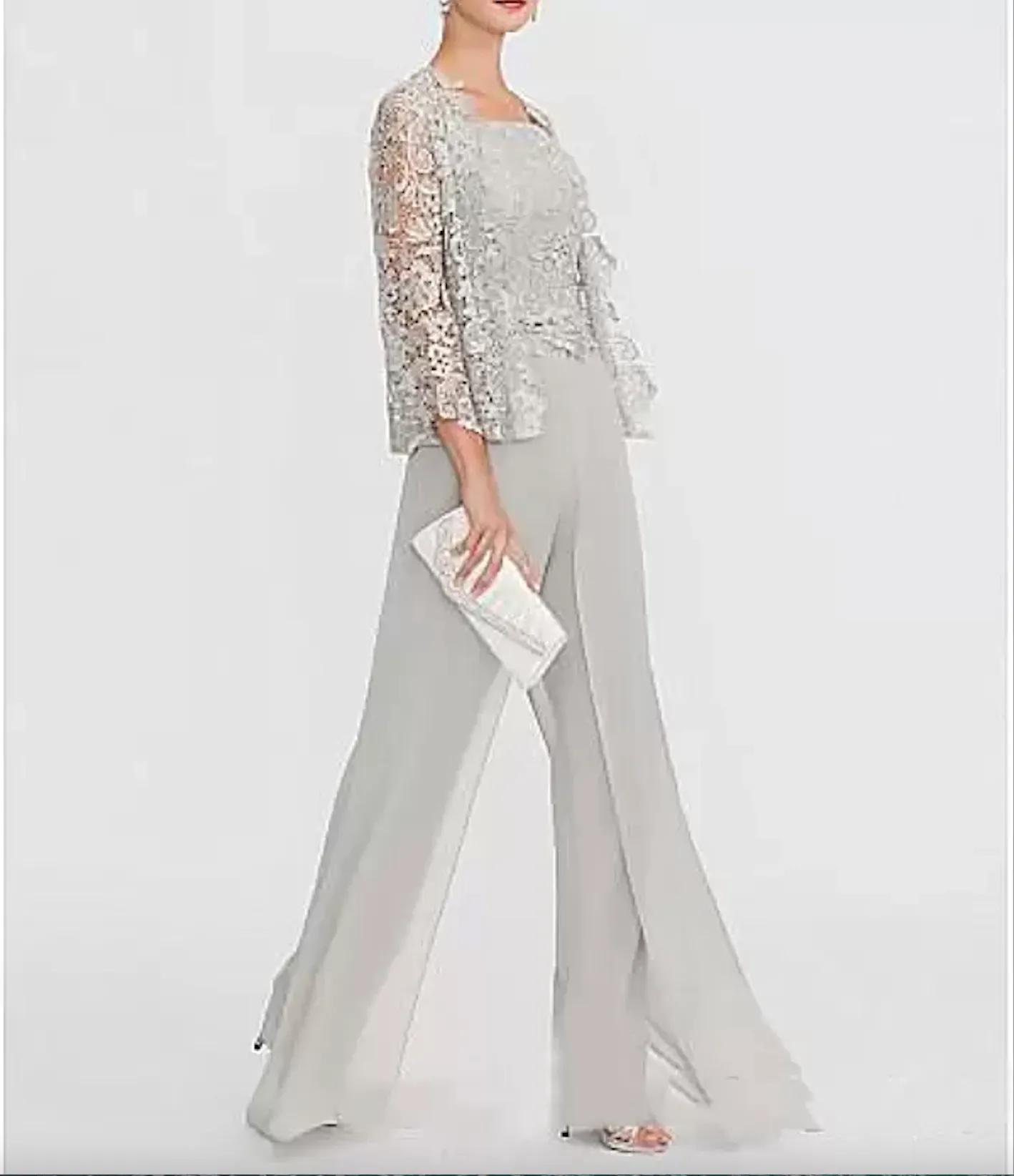 Elegant Chiffon Mother Of The Bride Pants Suit With Short Lace Jacket Cheap Wedding Guest Dresses Women Beach Country Formal Party Wear