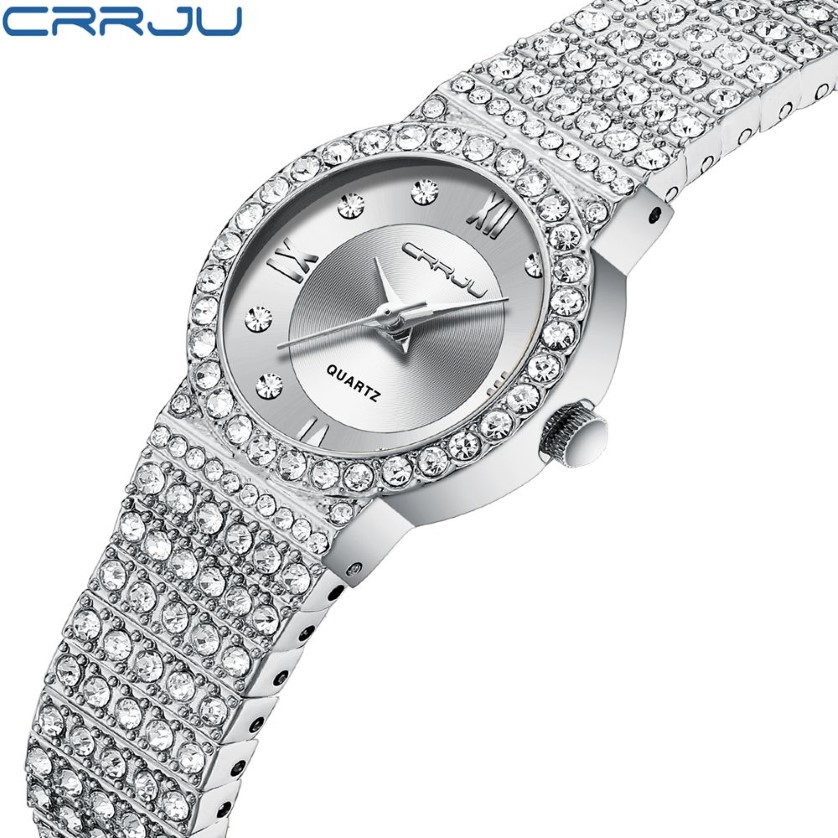 Crrju Luxury Brand Fashion Watch Women Men Jewelry Bracet Rhinestone Lover Watches Ladies Quartz Couple Wristwatch for Gift relo2630