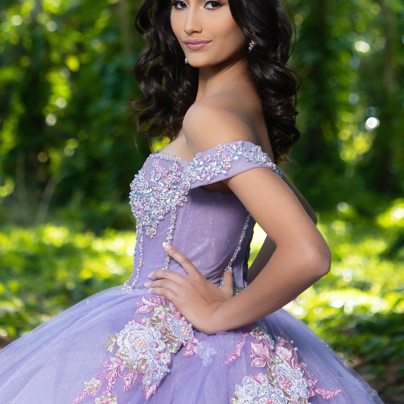 Lilas épaules dénudées robe De Quinceanera dentelle Applique perles tulle mexicain doux 16 robes De XV 15 Anos anniversaire