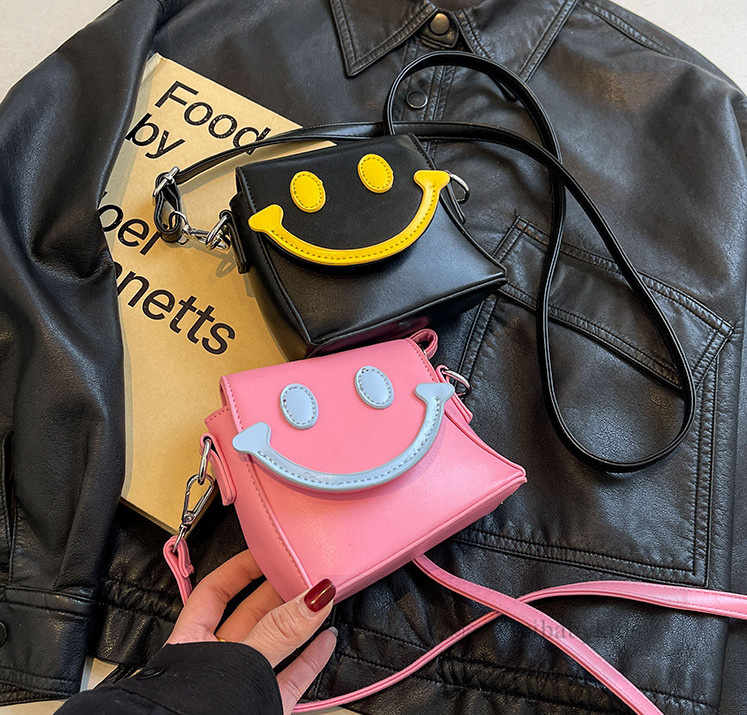 Детские милые сумки с улыбающимся лицом для девочек, сумки-мессенджеры из искусственной кожи ярких цветов, модная детская сумка на одно плечо Z7020