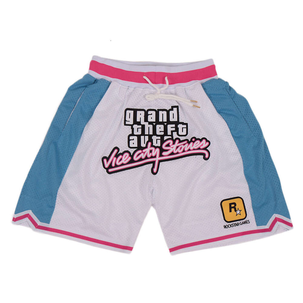 Pantalon de basket-ball GTA VICE CITY, couture brodée, Sport de plein air, pantalon de plage, short en maille de haute qualité, Ventilation, blanc, nouveau, 2023