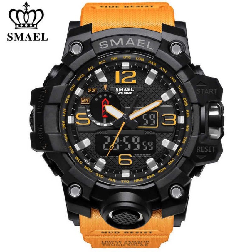 SMAEL Merk Luxe Militaire Sport Horloges Mannen Quartz Analoge LED Digitale Horloge Man Waterdichte Klok Dual Display Horloges X062276Y