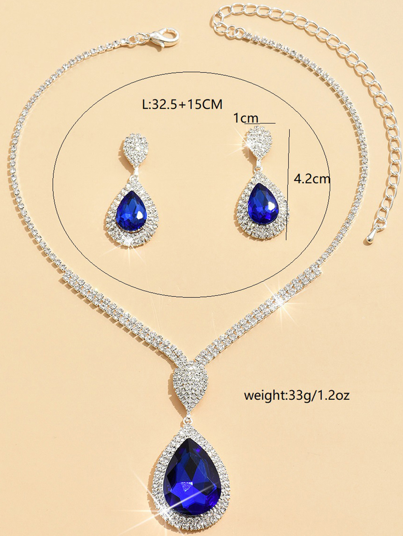 Fashion Drop Crystal Jewelry Set Sparkling Red Blue Rhinestone Halsbandörhängen Smycken Set för brudbrudtärna Bröllopskläder Tillbehör