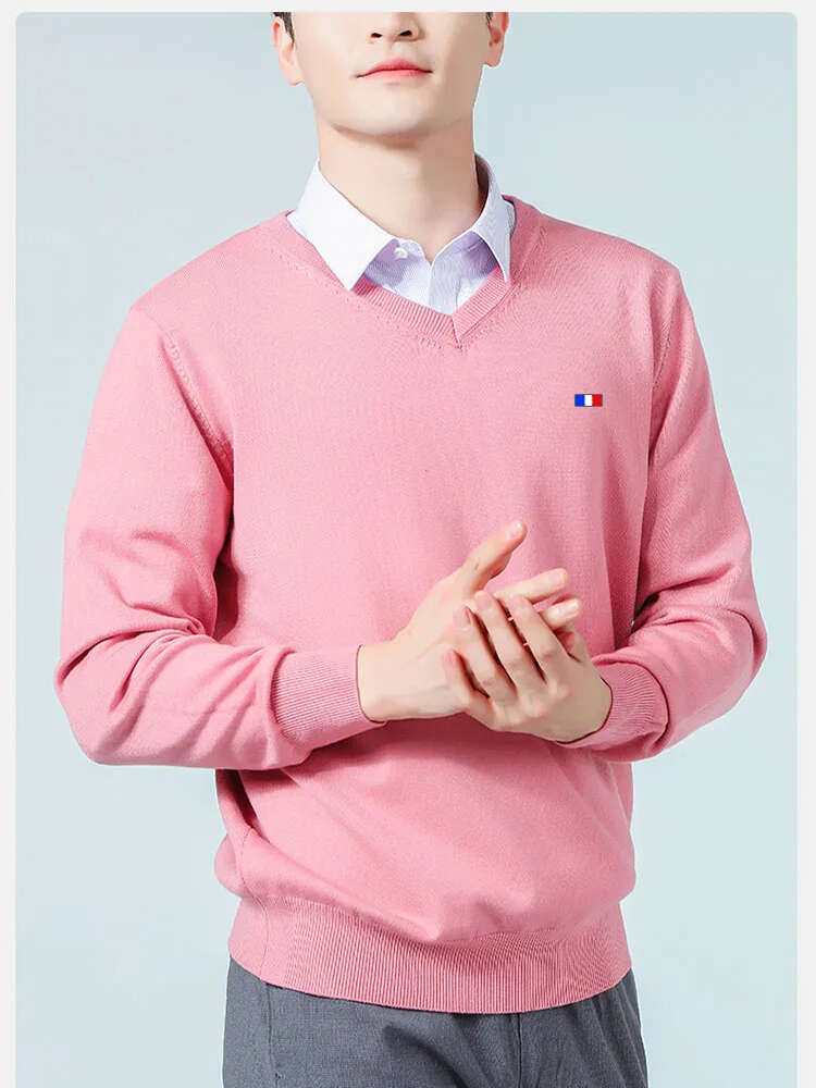 Hot Sale Men Sweater V-neck Long Sleeve Pullovers Solid Color Standard Clothes Male Cashmere Knitting Jumpers