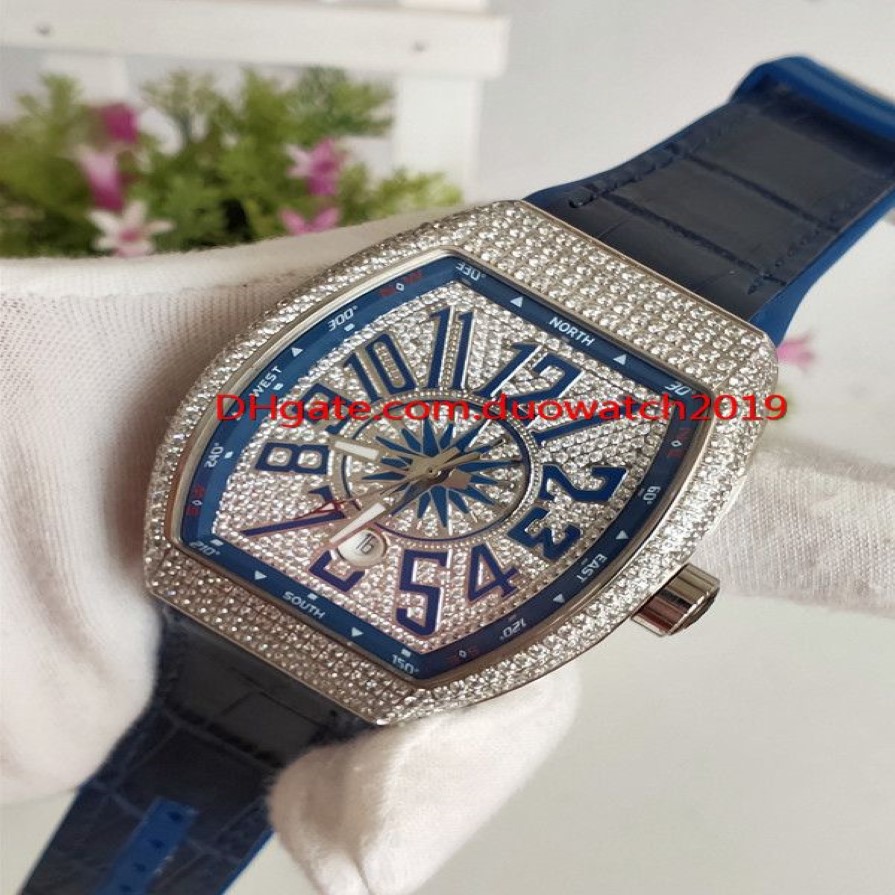 selling Top quality luxury men 'S Sports Watches COLLECTION V 45 SC DT YACHTING Silver Diamond Case Blue Dial Automatic Mens 3200