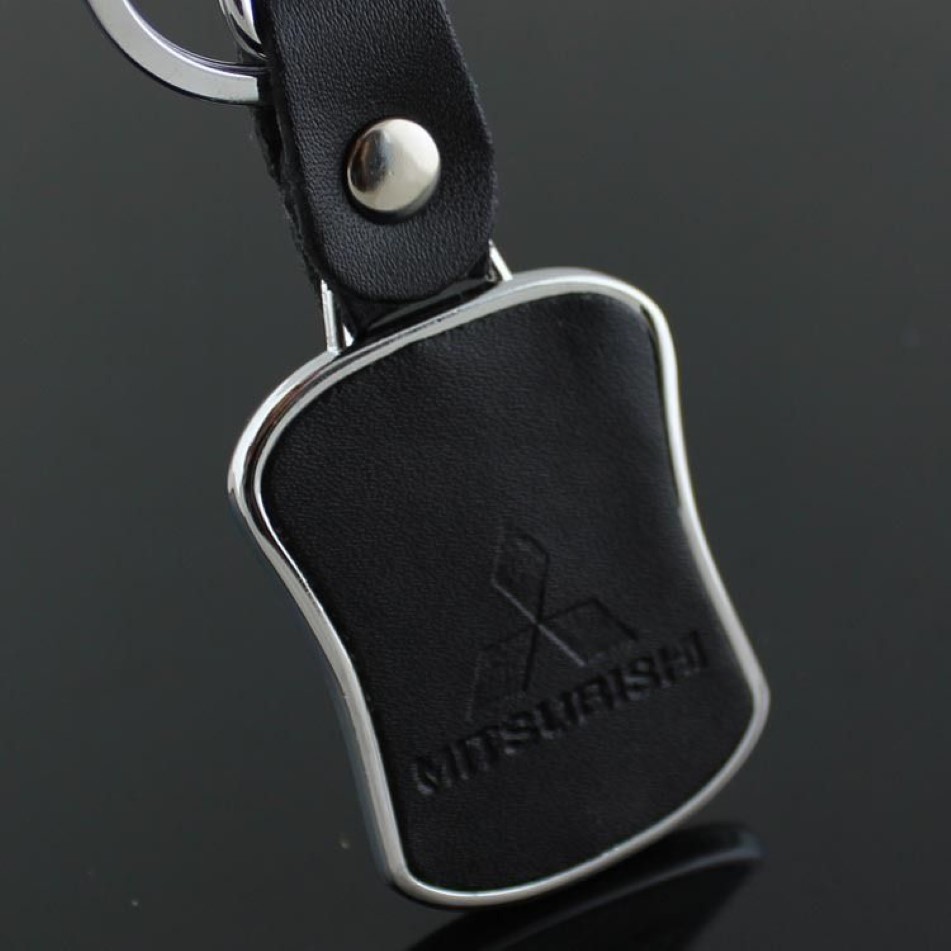 Top Fashion Car Logo keychain For Mitsubishi Metal Leather Keyring Key Chain ring Llaveros Chaveiro Car Emblem key holder264H