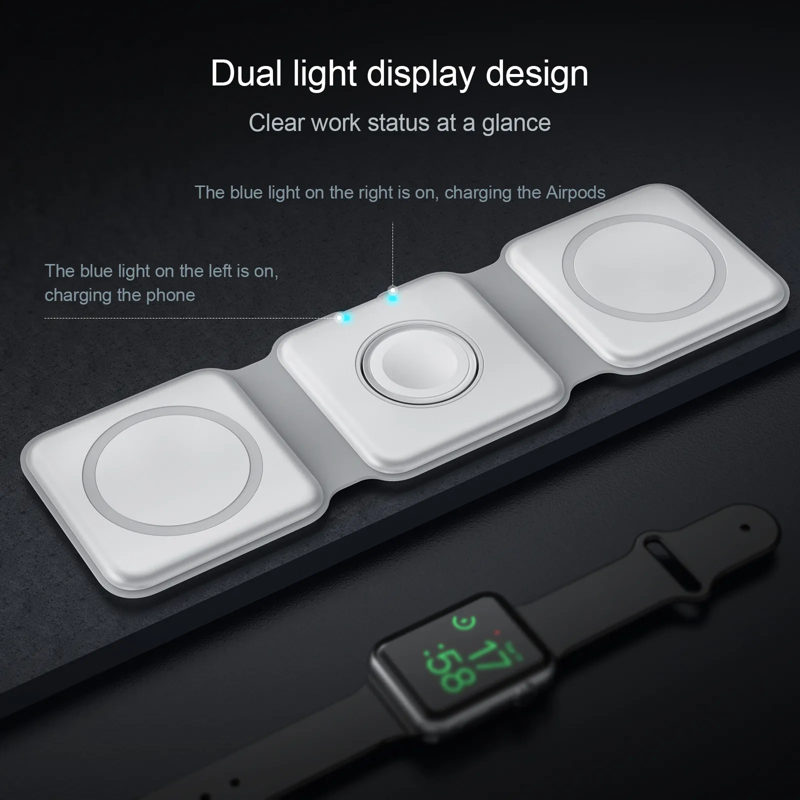 접이식 3 in 1 Magnetic Wireless Charger Pad for iPhone 14 13 15 12 Pro Max AirPods Iwatch 빠른 무선 충전 도크 스테이션 휴대폰 충전기