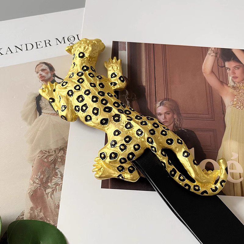 Women's Runway Fashion äkta läder Spoted Leopard Cummerbunds Kvinnliga klänning korsetter i midjebandbälten dekorationsbälte