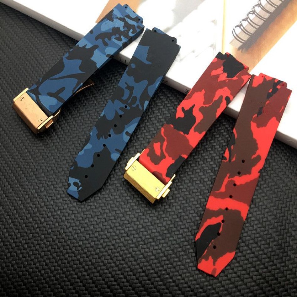 Marque qualité 25x17mm rouge bleu noir gris camouflage camoflag Silicone pour ceinture pour bracelet Big Bang bracelet de montre logo on1275y