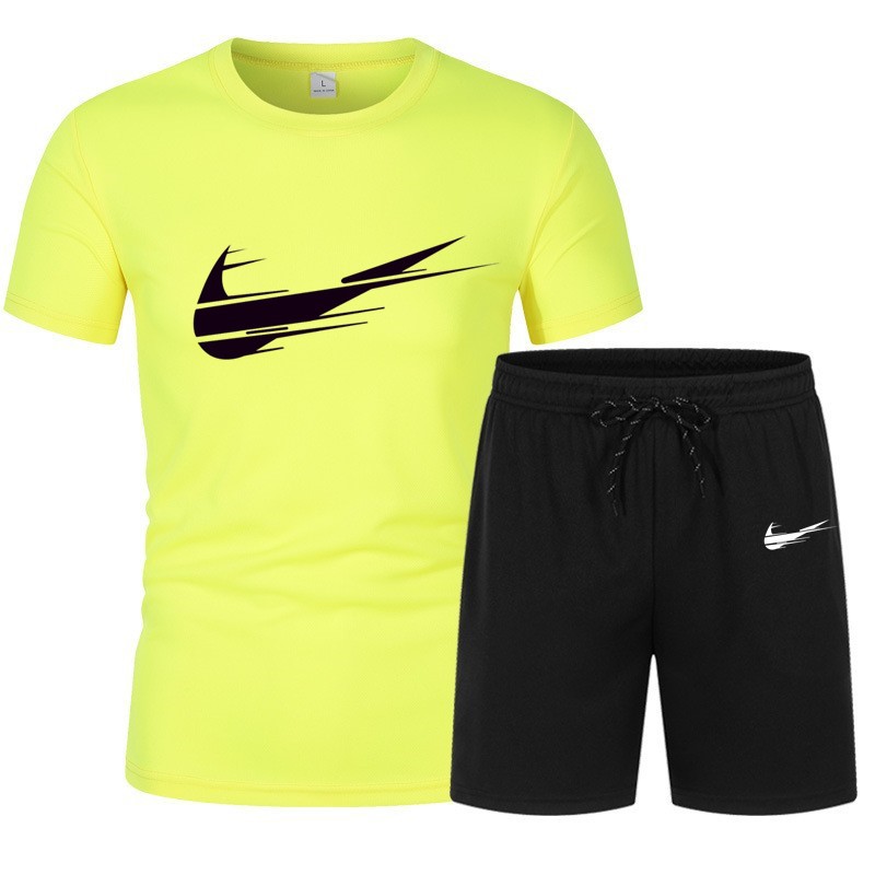 2024 new men's set nk Mesh T shirt shorts two-piece sportswear Fitness training running quick drying T-shirt set