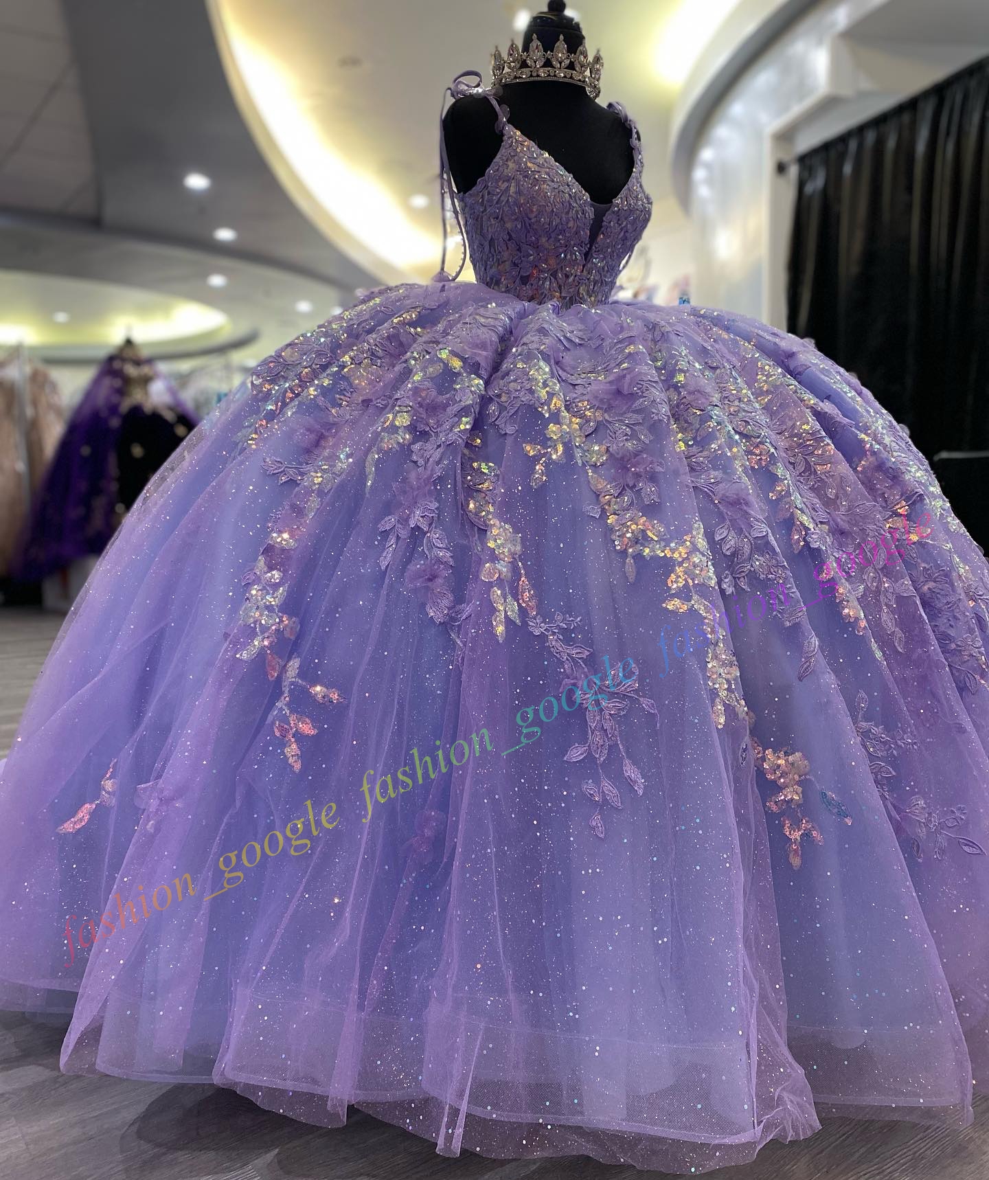 3d çiçek pullu quinceanera elbise parıltı tül top meksika aygı tatlı 15/16 doğum günü parti elbisesi 15. kız draması kış resmi balo gala gala orkide adaçayı yay kayışları