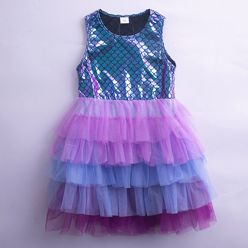 女の子マーメイドプリンセスドレス3-8Tキッズファッションフリルデザイナーマーメイドボールガウンベビーガールレースケーキスカート4スタイル