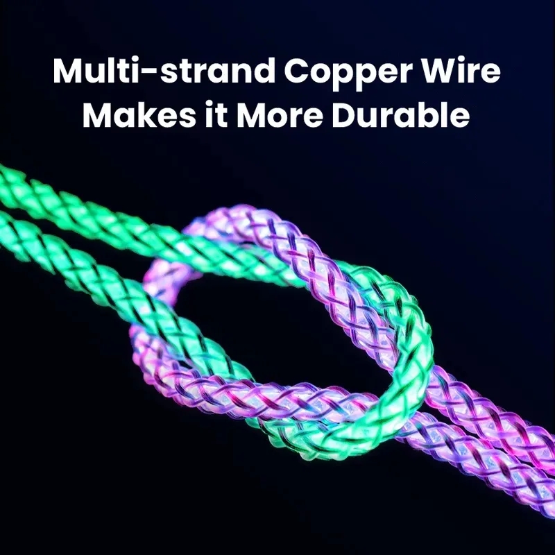 66W 3 In 1 RGB Light Fast Charging Type C Cable 6A Micro USB C Lighting Quick Charger Cable Phone Cord For Xiaomi Samsung S24 LG Huawei