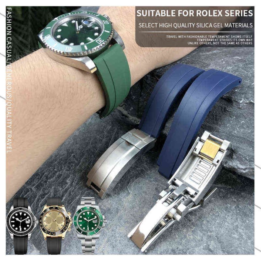 20 mm 21 mm Verschluss-Einstellungs-Armband, Schwarz, Blau, Grün, Uhrenarmband für Role Oysterflex Submariner Daytona Gmt Deepsea Armband H091262p