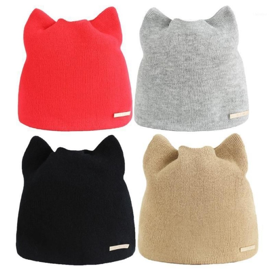 Beanie Skull Caps Korean Version Solid Color Simple Warm Earmuffs Hat For Women Cat Beanies Ear Flaps Ladies Skullies Touca Cap12810