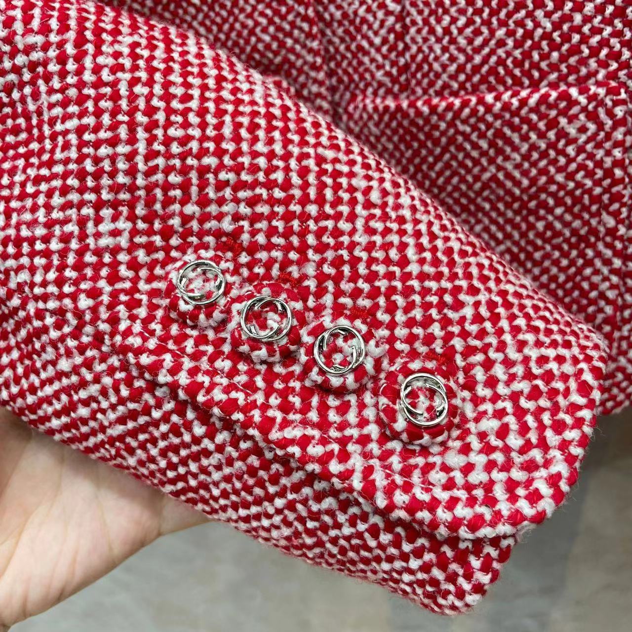Vinatge 2024 rouge O cou poches manches longues Double boutonnage boutons veste femme concepteur haut de gamme vestes 30713