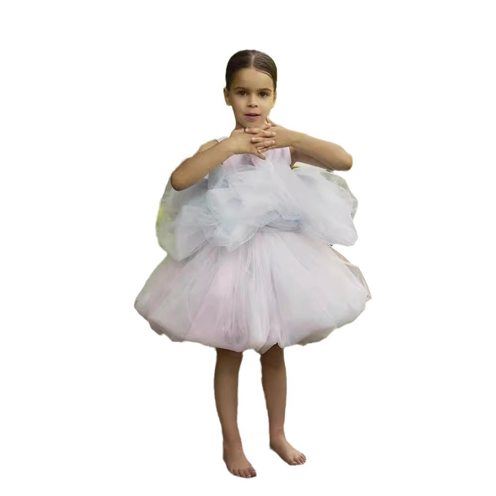 Kinder Spitze Tüll Tutu Kleider Ballkleid Mädchen bunte Gaze ärmelloses Partykleid Kinder Klavier Performance Kostüme Z7014