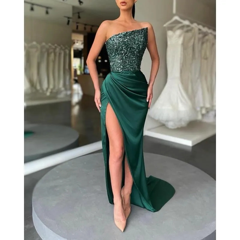 Emerald Green Mermaid Formal Evening Dresses Sexy Off Shoulder Kylie Jenner Celebrity Prom Gowns Side Slit Peplum Arabic Women Special Occasion Party