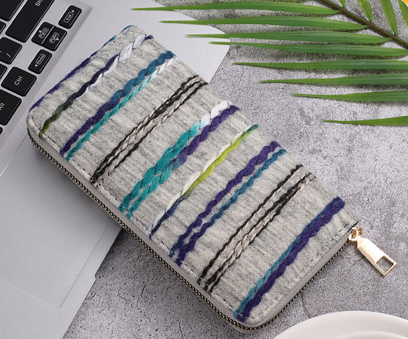 DHL Mobile phone bag Multi-colored striped felt large capacity zipper long purse for women