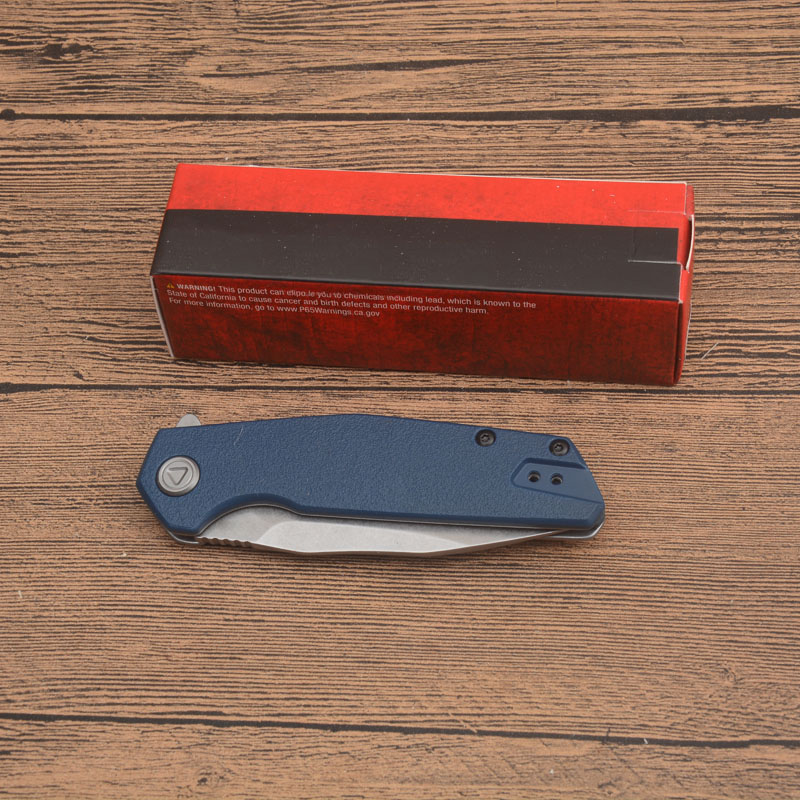 KS2036 av högsta kvalitet Assisted Flipper Folding Knife 8Cr13Mov Stone Wash Drop Point Blade CNC Blue GFN + Steel Handle EDC Pocket Folder Knives With Retail Box