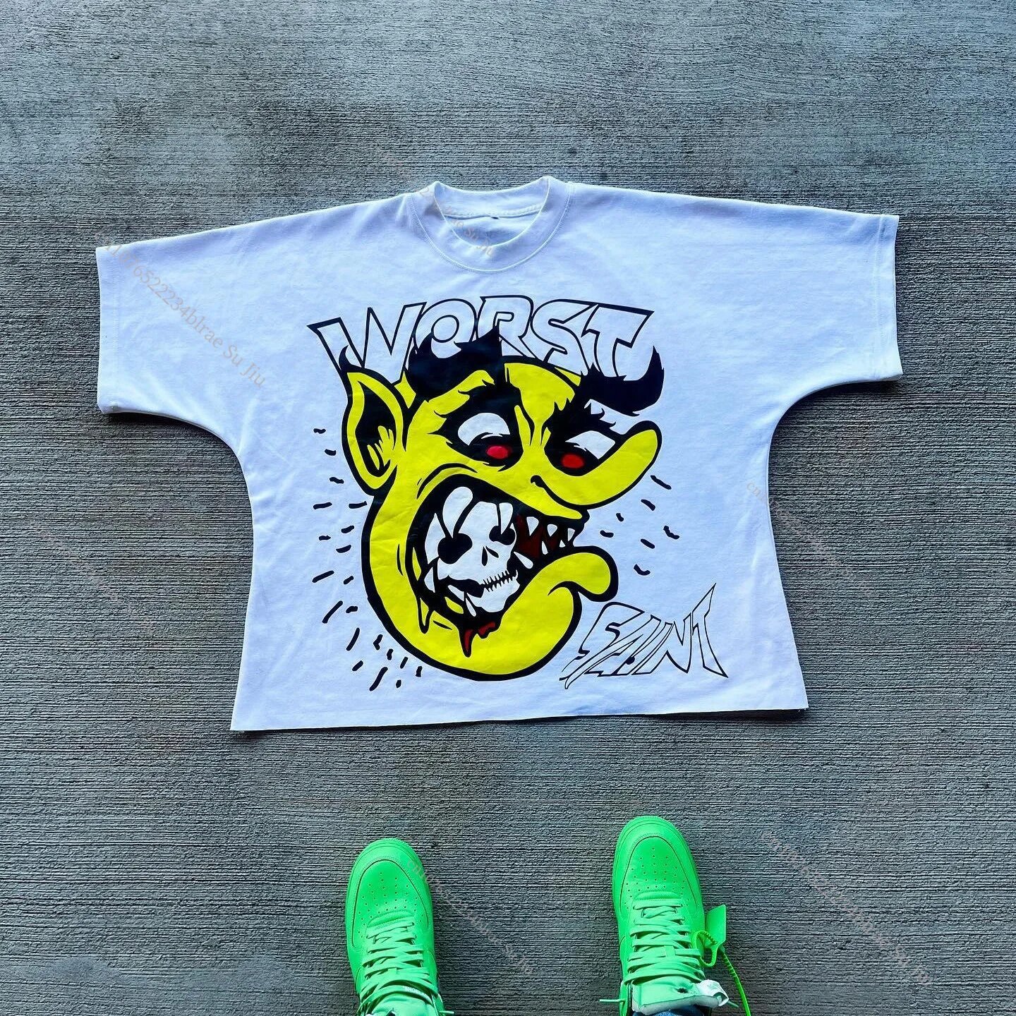 T-shirt masculin Y2K Chemises Hip Hop Devil Graphic Print Tee Retro Retro Streetwear's and Women's Summer Summer Loose Short à manches