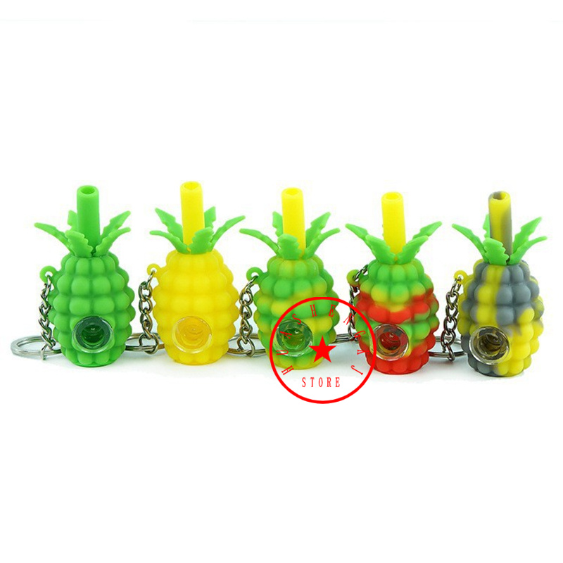 Latest Colorful Pineapple Shape Silicone Hand Pipes Glass Filter Nineholes Holes Screen Bowl Portable Herb Tobacco Cigarette Holder Smoking Pocket Handpipes DHL