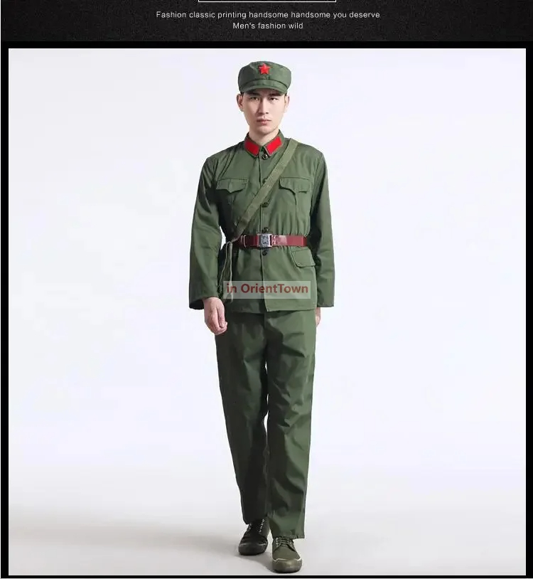 Noord-Koreaanse soldaten passen bij toneelvoorstelling nostalgie Kostuum Rode Garde Kleding Amerika Vietnamoorlog China Luchtmacht Oud legeruniform