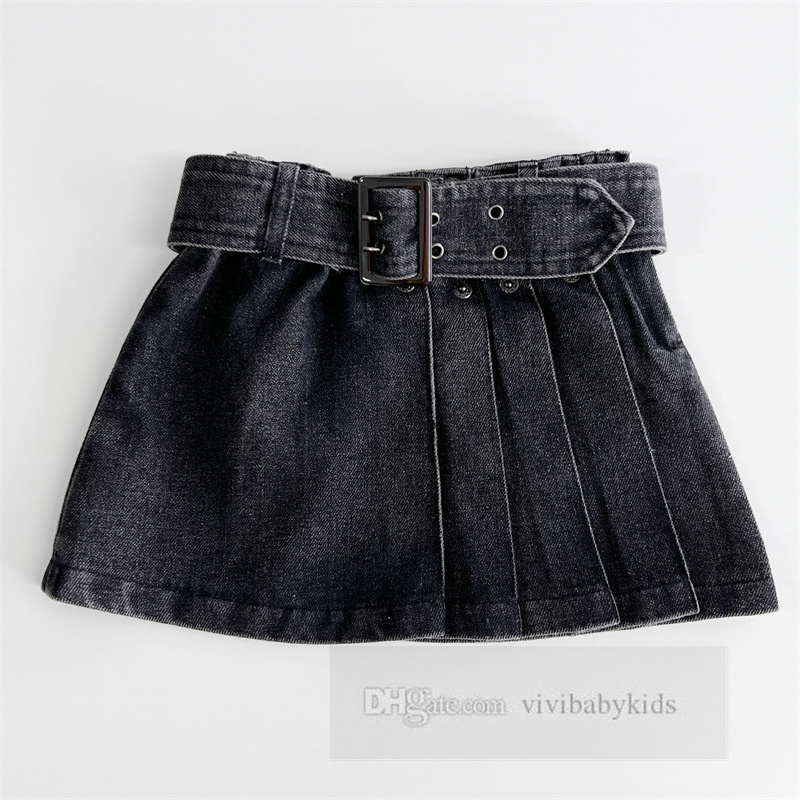 Preppy Style Children Dżins Pisted Spódnica Dziewczyny Love Serce Pocket Belt Cowboy Skirts 2024 Spring Kids Princess Odzież Z7000