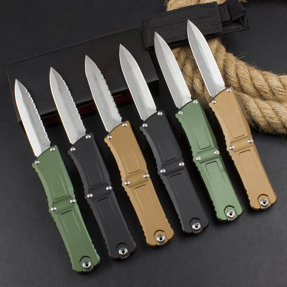 Top Quality H3401 High End AUTO Tactical Knife D2 Stone Wash Blade CNC Aviation Aluminum Handle Outdoor Camping Hiking EDC Pocket Knives with Nylon Bag