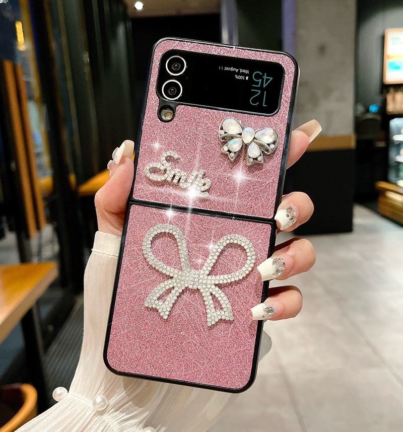 Custodie Flip5 3D Bow Smile Diamond Samsung Galaxy ZFlip5 Z Fold 5 4 Flip 3 Flip4 Bling Bowknot Girls Custodia rigida in plastica antiurto pieghevole con strass moda