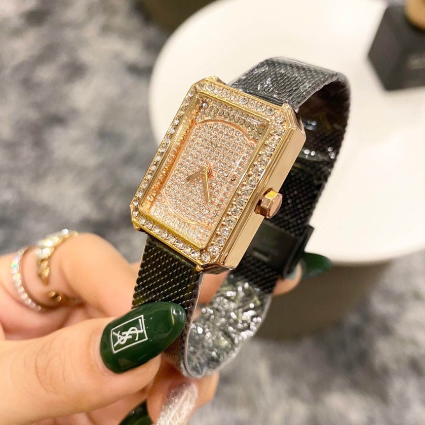 Montres de marque pour femmes et filles, belle montre-bracelet de luxe en cristal, Style rectangulaire, bracelet en métal et acier, à Quartz, CH432796
