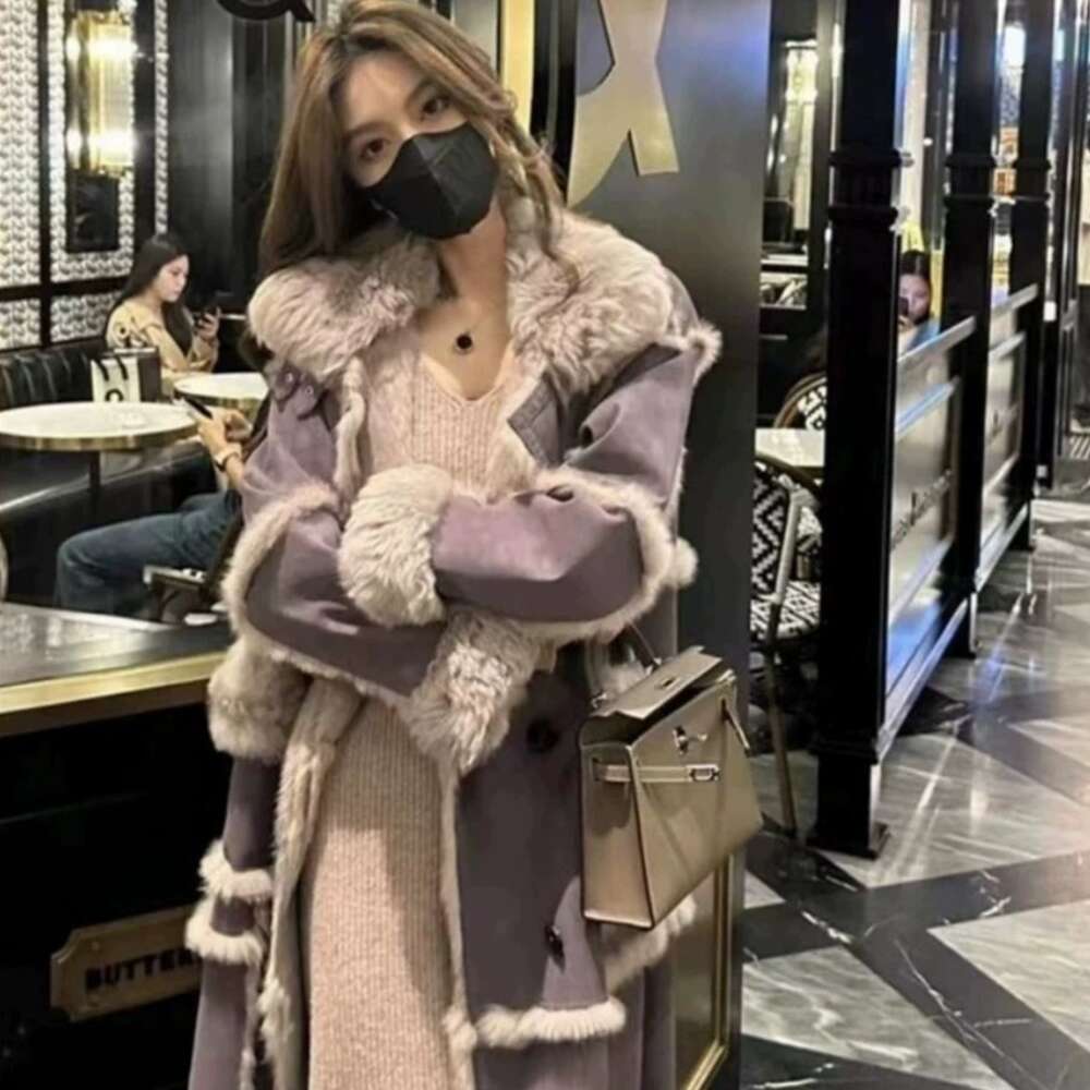 Haining 2023 Winter New Mid Length With Simulated Rabbit Hair Thickened, Loose And Slim Appearance, High Grade Fur Coat For Women 378655