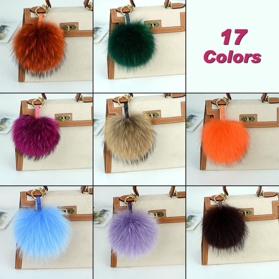 15cm Large Soft Real Raccoon Fur Ball Key Chains Fluffy Pompom Keychain Keyring Car Bag Accessory 210409222h