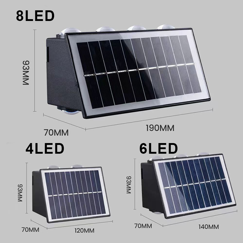 Solar-Waschmaschine-Wandleuchte nach oben und unten, 4 LEDs, 6 LEDs, 8 LEDs, wasserdichte LED-RGB-dekorative Deckleuchte für den Außenbereich, für Terrasse, Treppen, Hinterhof, Garten