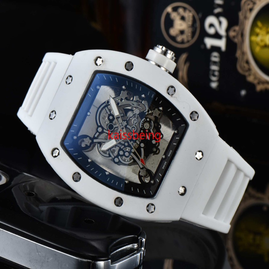 Mode Heren Skeleton Rubber Horloges Automatisch Beweging Mannen Beroemde Designer heren sporthorloge montre de luxe Watches307g