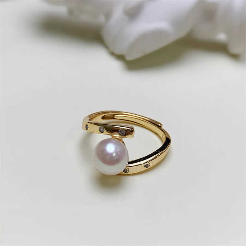 Diy Pearl Accessories T Family Balance 18K Guld inslaget koppar Tjockt guldpläterat smycken Ring Justerbar semi färdig t smyckesring