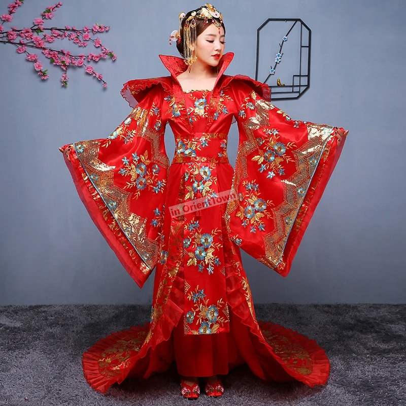 Hanfu costume women Trailing Dress female Chinese traditional Clothing china black Swordswomen Wedding TV Movie Stage Outfit
