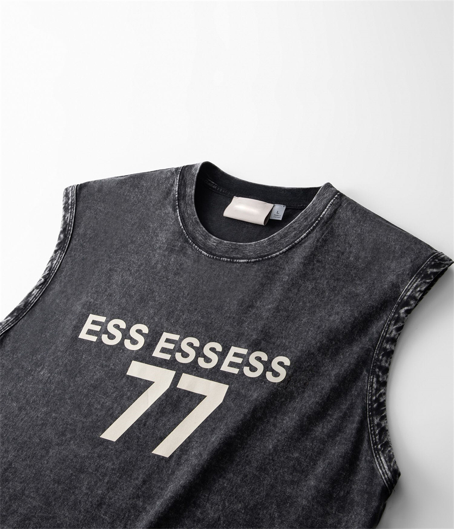 Men's T-shirt designer sleeveless vest fashionable trendy brand heavy-duty old washed loose fitting casual minimalist letter print size s-xl