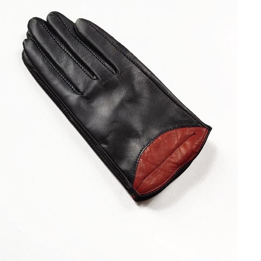 Sexy red lips personality women's leather gloves Warm sheepskin women's gloves black drive winter224I