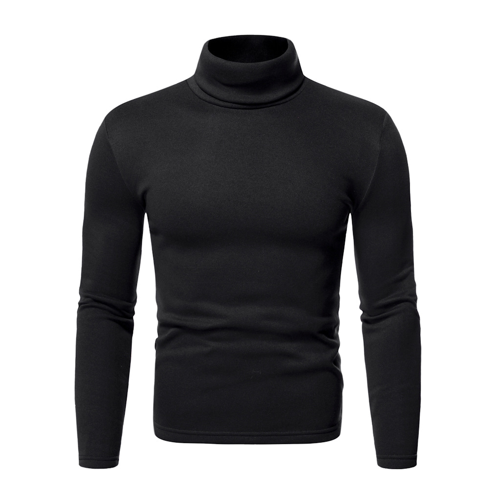 2024 Autumn/Winter New Product European Size Men's High Neck Solid Color Plush T-shirt Amazon Men's Underlay Shirt Men's