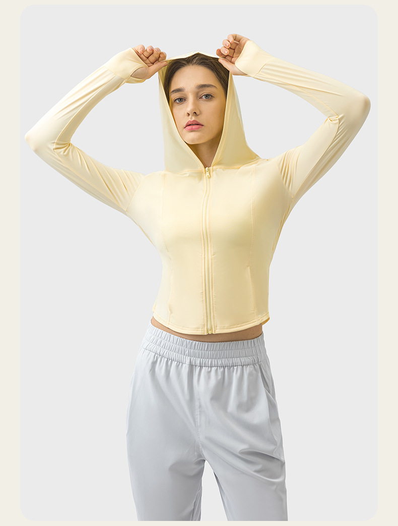 LUwomen-1995 Womens Yoga Sunscreen Jacket Long Sleeves Outfit UPF+50 hooded Back Zipper Gym Jackets Fitness Outfit Sportswear For Lady