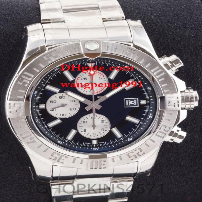 48mm hommes montres A13371 cadran noir bracelet en acier inoxydable lVK Quartzl chronographe travail montre pour hommes montres-bracelets261z