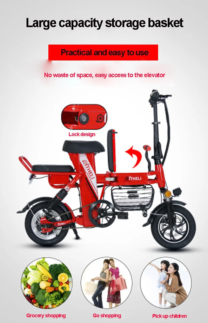 Yeni katlanabilir elektrikli scooter elektrikli bisikletler 12 inç ebeveyn-çocuk 350W 48V mini elektrikli bisiklet dört süspansiyon sistemi