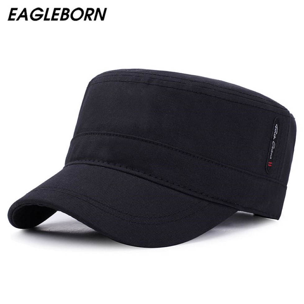 Eagleborn 2020 Classic Vintage Flat Top Mens tvättade mössor och hatt Justerbar monterad tjockare mössa Vinter varma militära hattar för män T249Y