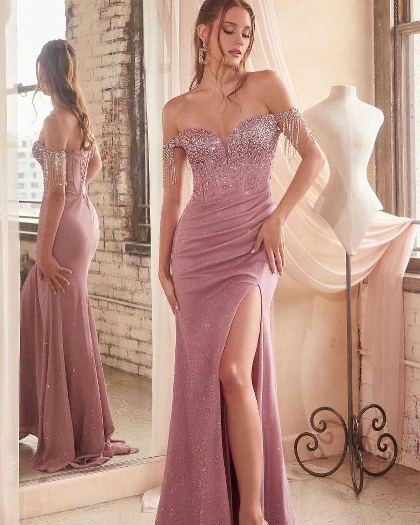 Sexy Pink Mermaid Prom Dresses for Women Off Shoulder Tassel Beadings Formal Wear Evening Party Birthday Party Second Reception Pageant Special Occasion Gowns