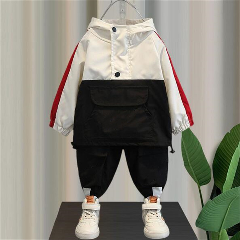 2024 Spring New Children's Clothing Hooded Boys Set Spell Colors Baby Fashionable Girls Sportkläder Tide Suit